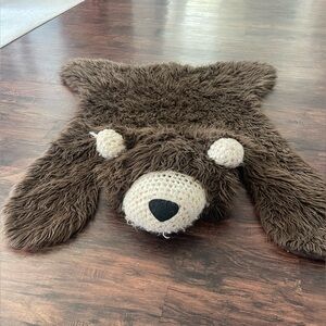 Plush Bear Rug with Crochet Face - Brown